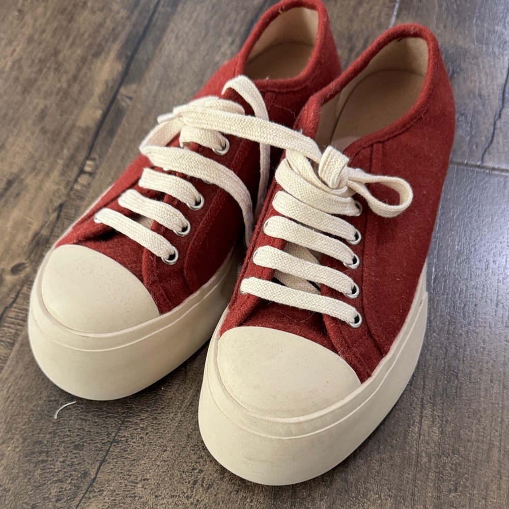Women's Red and Cream Platform Sneakers
